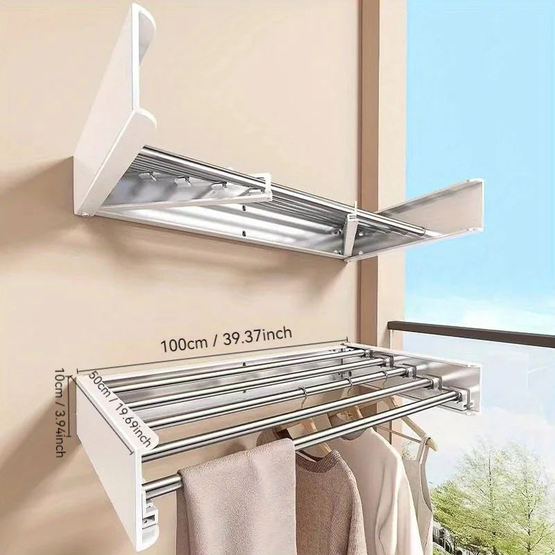 Wall-Mounted Invisible Clothes Drying Storage Rack Indoor Folding Clothes Hanger Balcony Clothesline Pole Hanger Towel Organizer