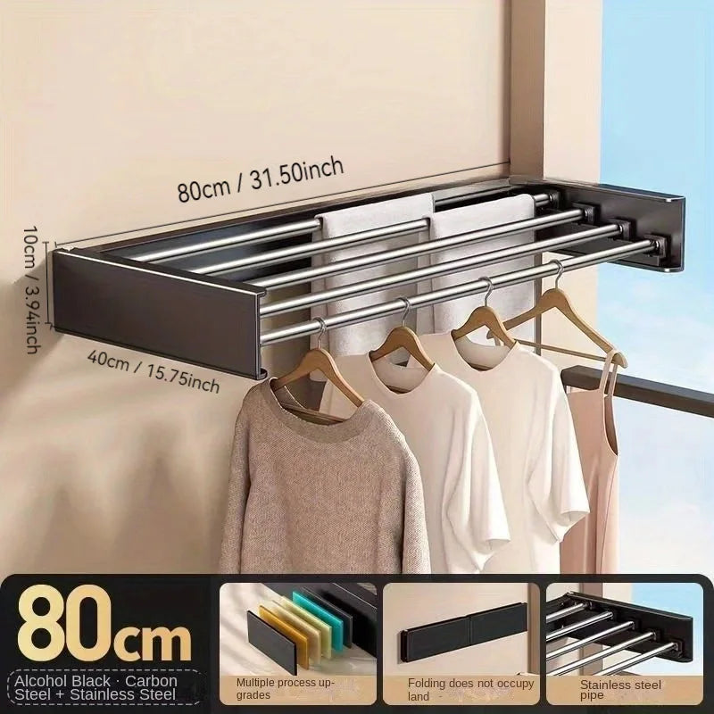 Wall-Mounted Invisible Clothes Drying Storage Rack Indoor Folding Clothes Hanger Balcony Clothesline Pole Hanger Towel Organizer