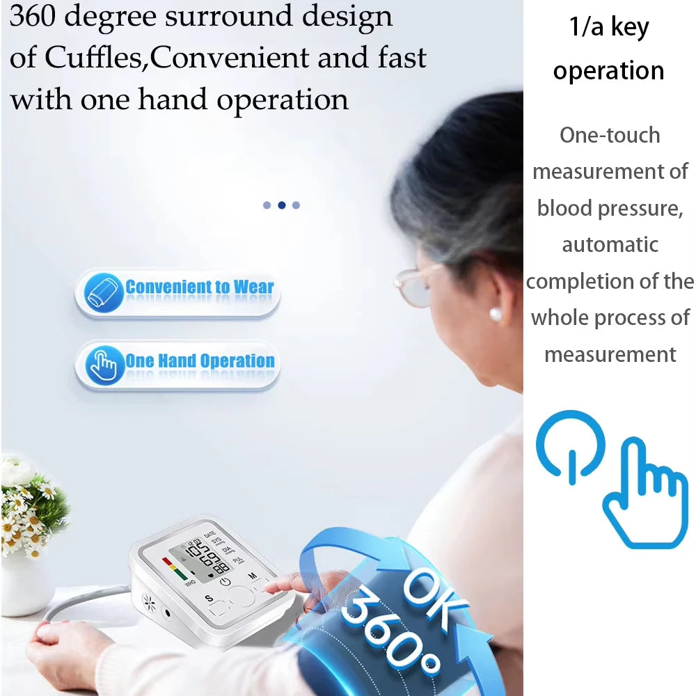 Portable Blood Pressure Monitor Digital Tensiometer Heart Rate Monit Equipment Automatic Professional Medical Sphygmomanometer