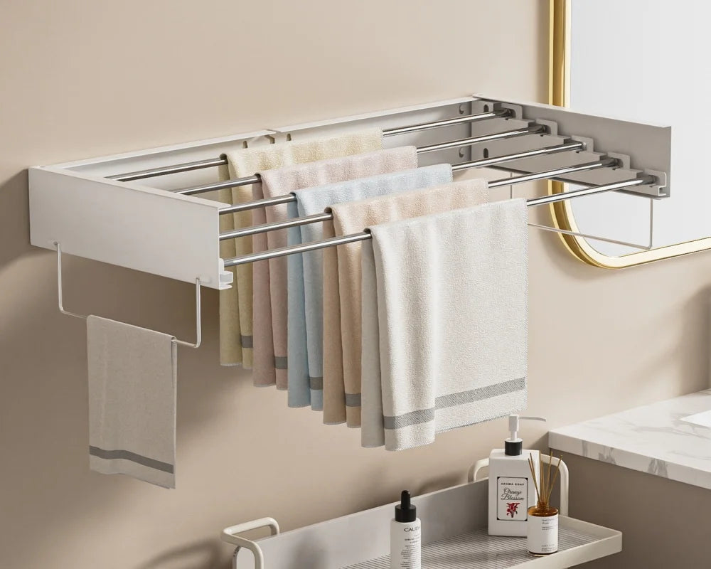 Wall-Mounted Invisible Clothes Drying Storage Rack Indoor Folding Clothes Hanger Balcony Clothesline Pole Hanger Towel Organizer