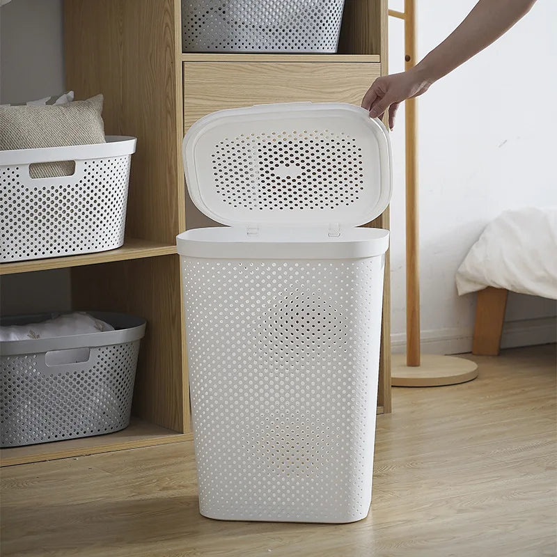 Bathroom Plastic Laundry Baskets Home Large Capacity With Cover Clothing Organizer Basket Removable Washing Basket