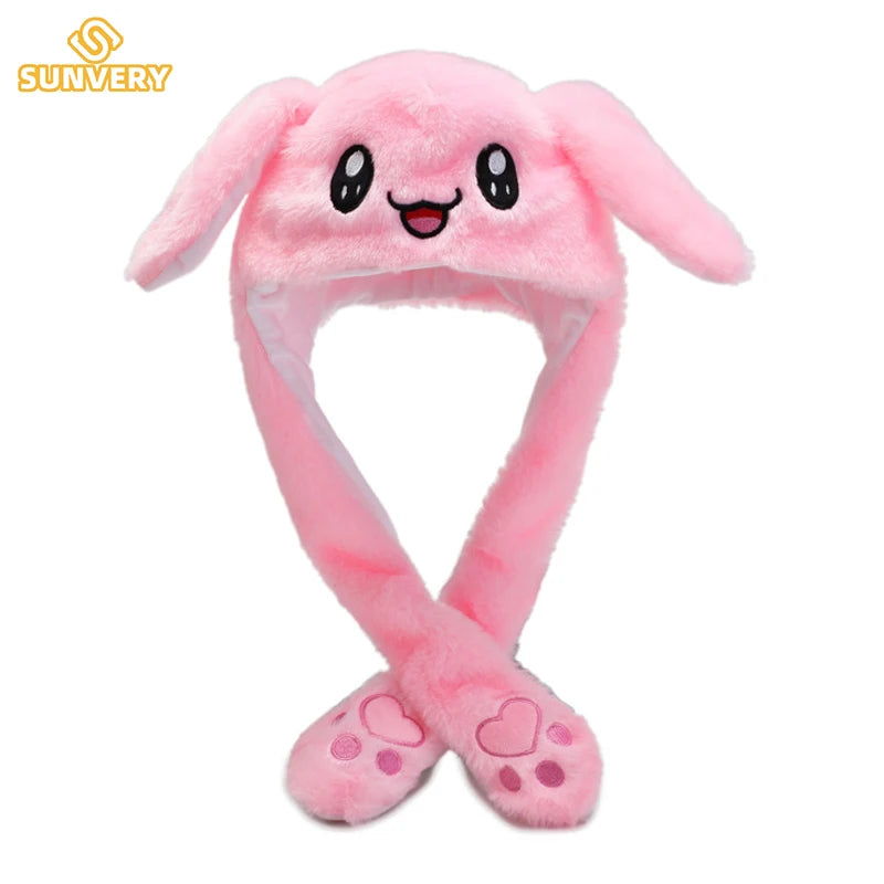 Jumping Rabbit Hat Plush Ear Funny Glowing Ear Moving Bunny Hat Cosplay Halloween Christmas Party Hat 5-18 Years and Adult