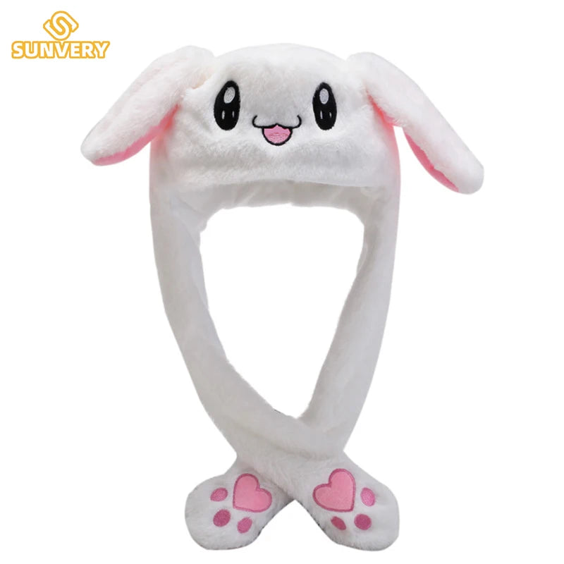 Jumping Rabbit Hat Plush Ear Funny Glowing Ear Moving Bunny Hat Cosplay Halloween Christmas Party Hat 5-18 Years and Adult