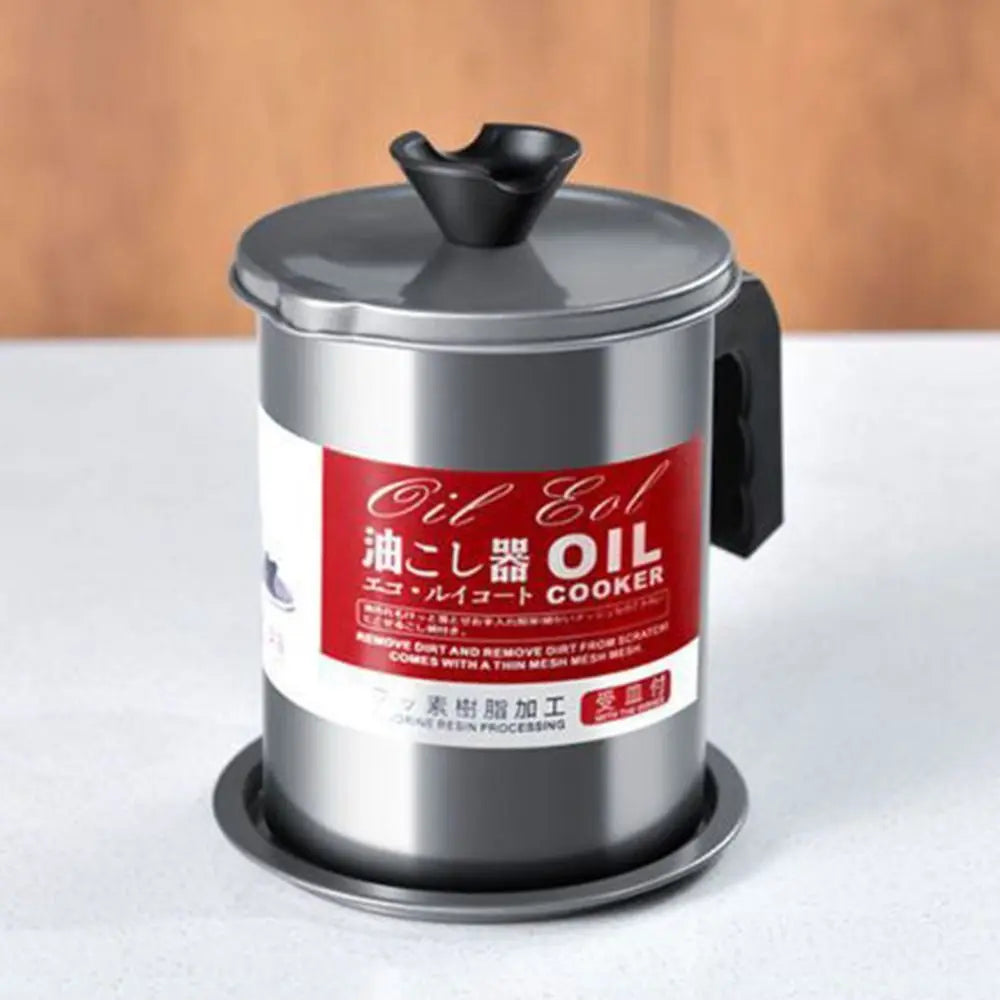 Stainless Steel Cooking Oil Jar with Tray&lid Food Oil Strainer Container Large Capacity Silver Grease Keeper Pot