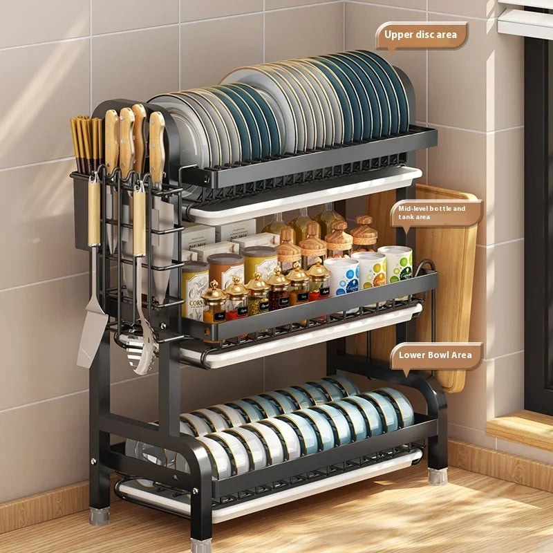 Kitchen Dish Rack with Drainage Basket, Bowl/Plate Rack, Storage Organizer for Bowls and Chopsticks, Dish Drying Rack
