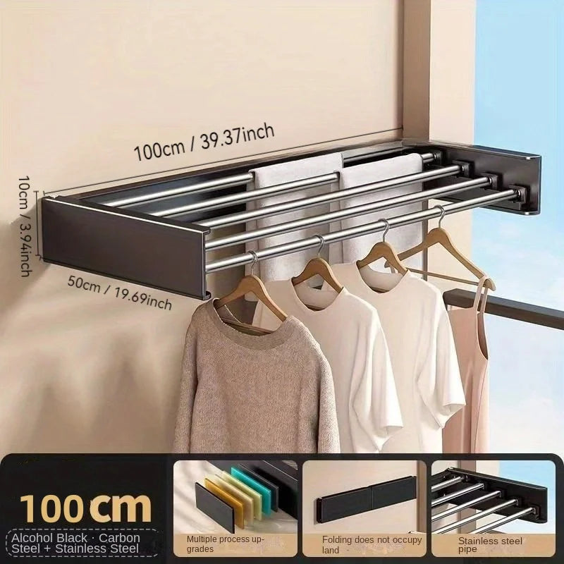 Wall-Mounted Invisible Clothes Drying Storage Rack Indoor Folding Clothes Hanger Balcony Clothesline Pole Hanger Towel Organizer