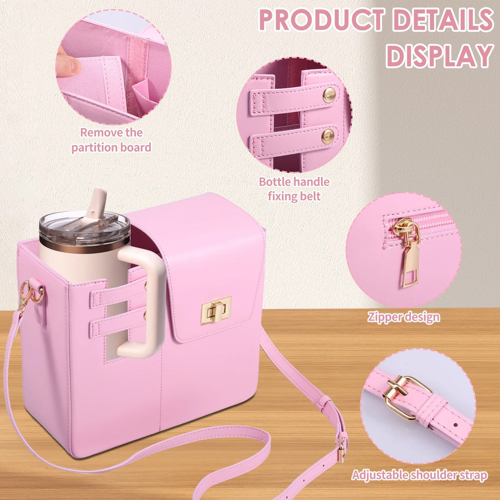 Premium Quality Water Bottle Bag For Stanley Tumbler 40oz Portable Leather Thermos bottle Bag For Girl