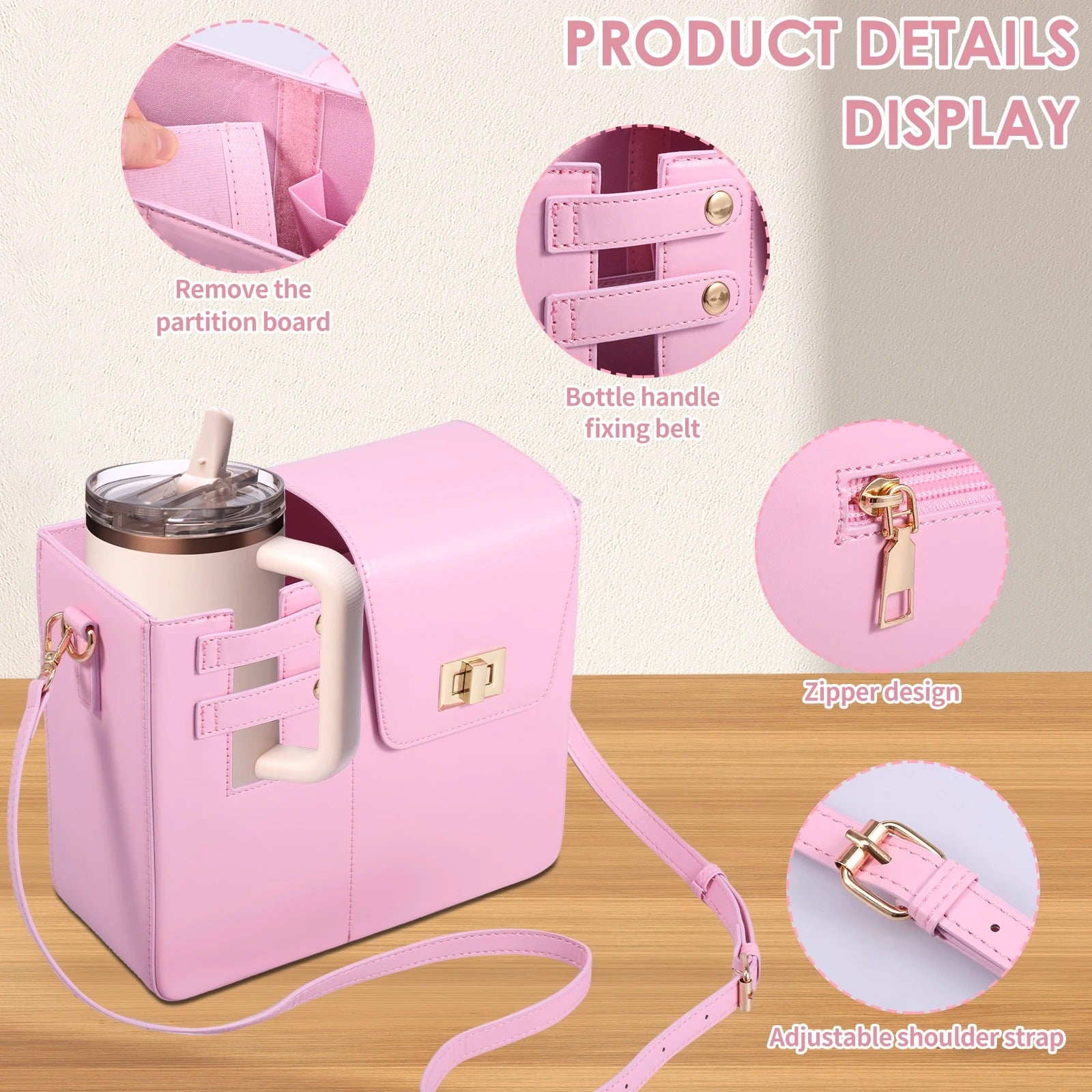 Premium Quality Water Bottle Bag For Stanley Tumbler 40oz Portable Leather Thermos bottle Bag For Girl