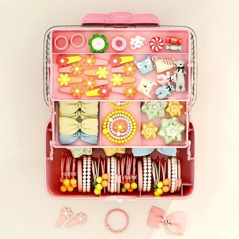 Cute Large Jewelry Storage Box Multi-Layer Organizer Hair Tie Hairpin Necklace Earrings Rings Dustproof Cosmetics Desktop Kids