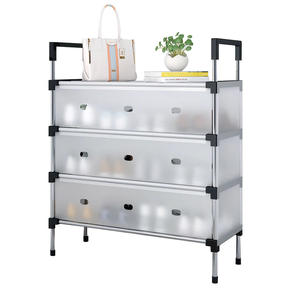 Simple Shoe Cabinet with Metal Frame Thicken Shoe Organizer Dustproof Plastic Shoe Storage Rack for Dorm Apartment Rental House