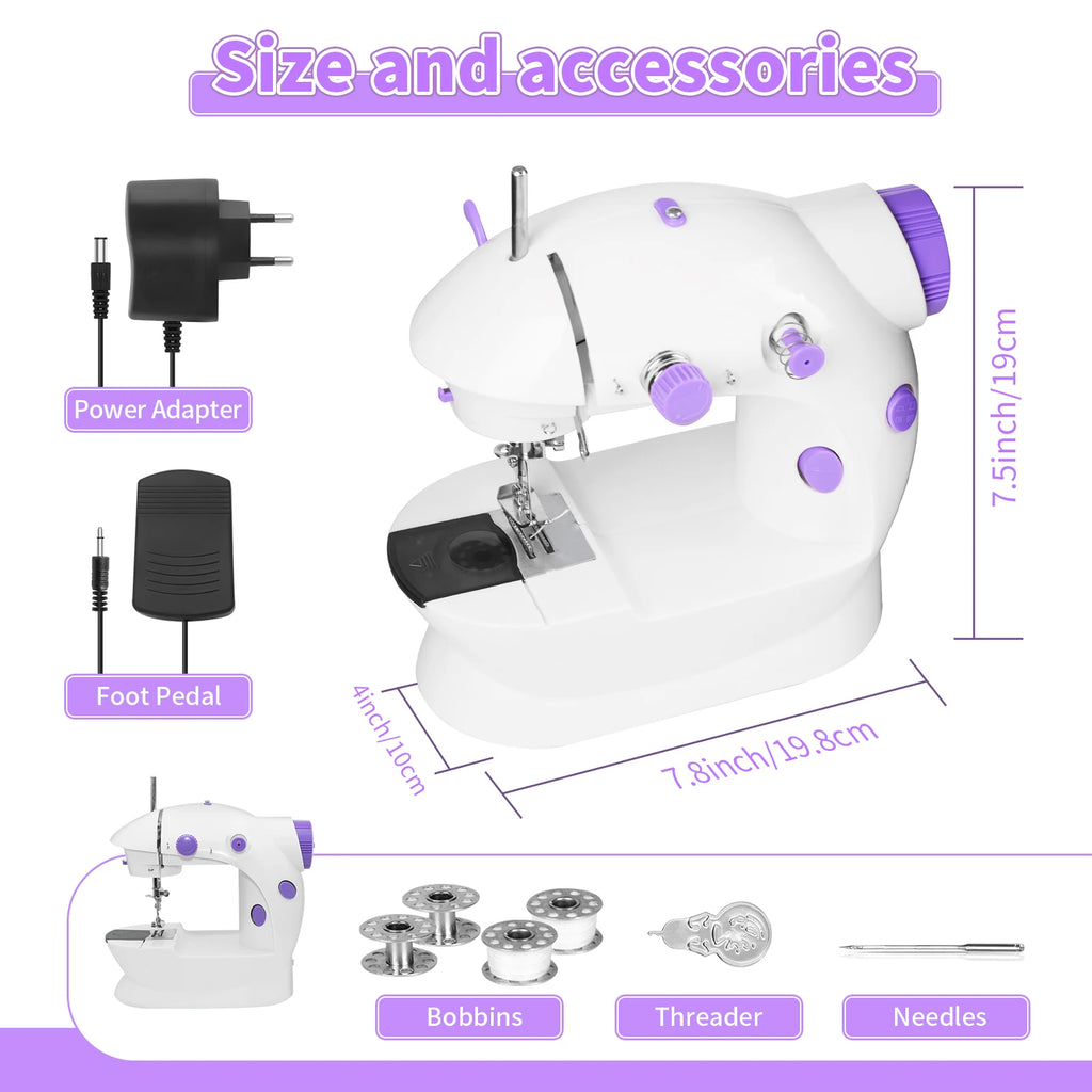 Portable Mini Electric Sewing Machine with Built-In LED Light – Compact & Lightweight Home Fabric Repair Tool