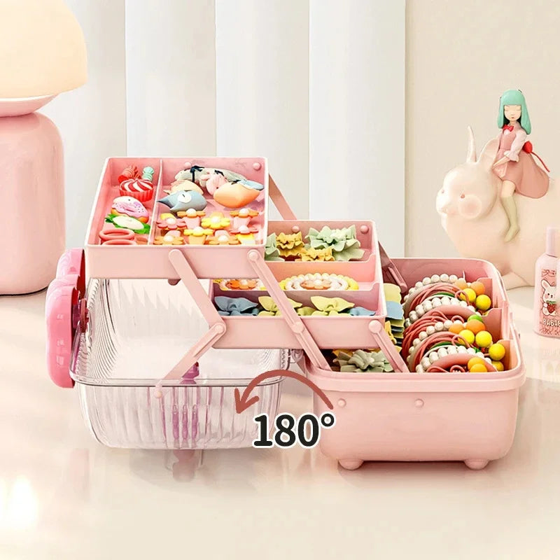 Cute Large Jewelry Storage Box Multi-Layer Organizer Hair Tie Hairpin Necklace Earrings Rings Dustproof Cosmetics Desktop Kids