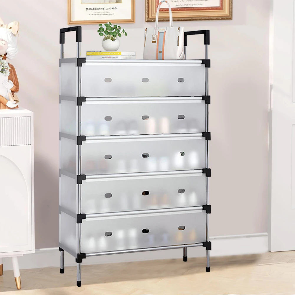 Simple Shoe Cabinet with Metal Frame Thicken Shoe Organizer Dustproof Plastic Shoe Storage Rack for Dorm Apartment Rental House