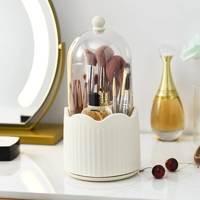 360 Degree Rotating Makeup Brush Holder Cosmetics Organizer With Lid for Vanity Multi-Functional Pen Holder Lipstick Storage Box