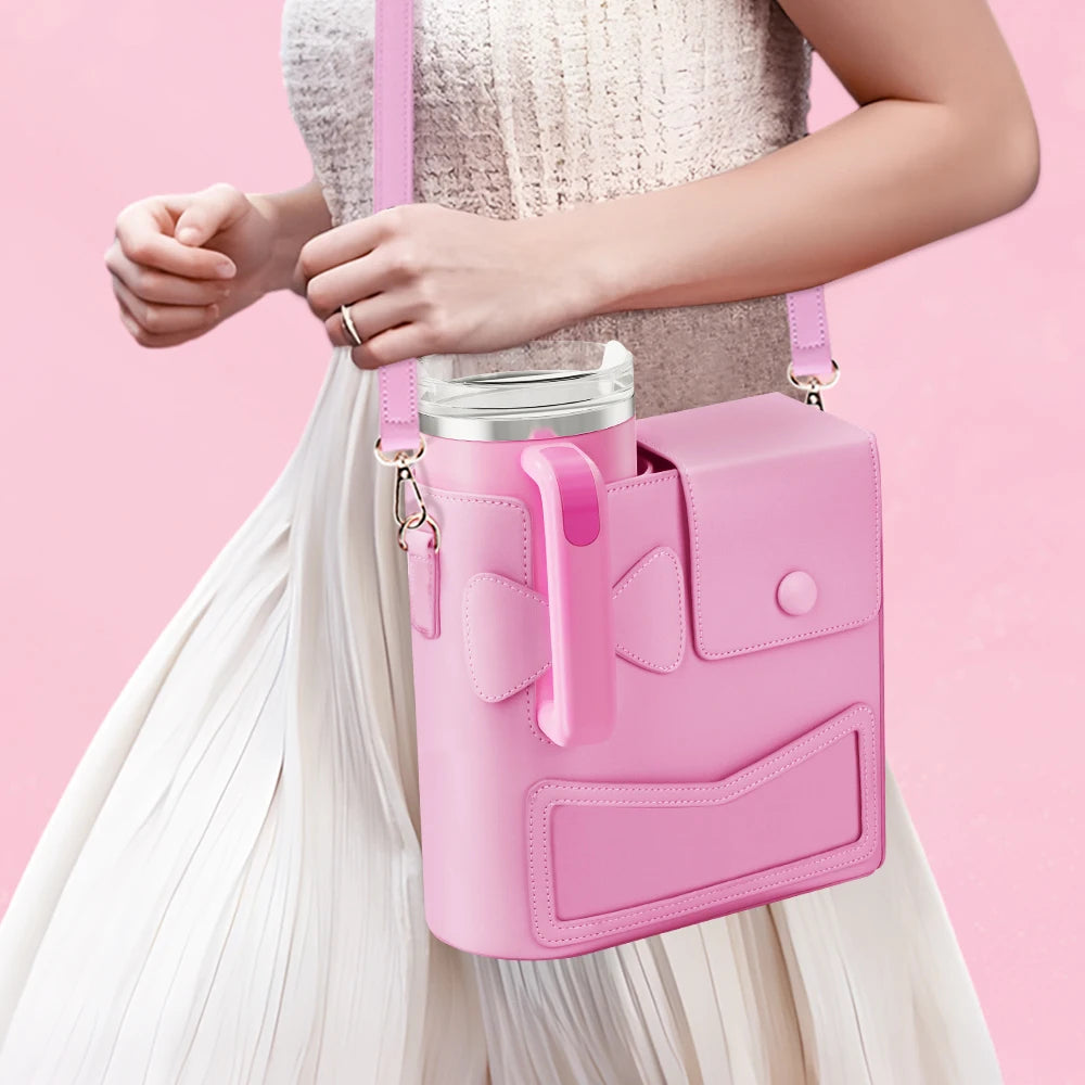 Premium Quality Water Bottle Bag For Stanley Tumbler 40oz Portable Leather Thermos bottle Bag For Girl