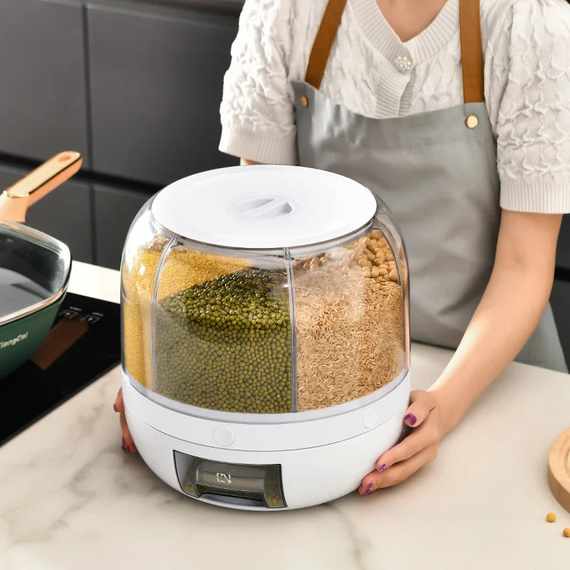 Rotating Multi-Grain Rice Storage Box – Airtight, Moisture-Proof, Bug-Resistant Plastic Container for Kitchen & Home Use, Modern Minimal Design