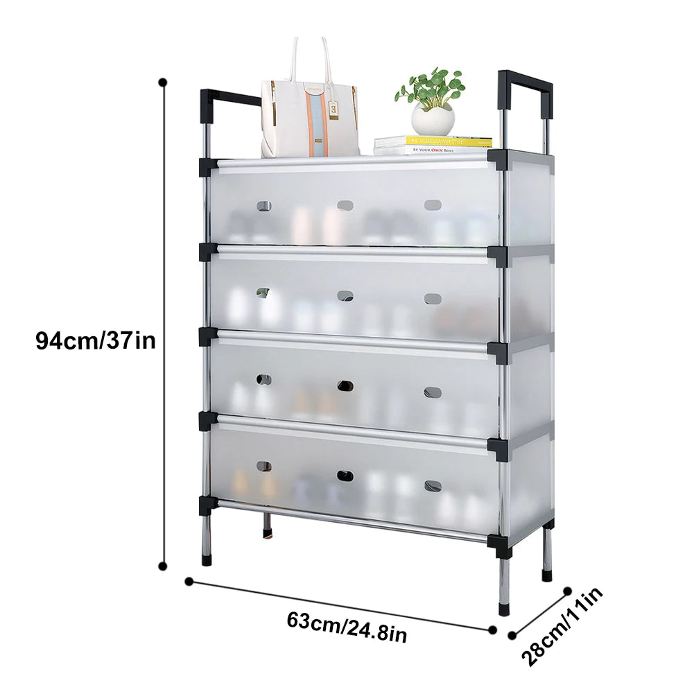 Simple Shoe Cabinet with Metal Frame Thicken Shoe Organizer Dustproof Plastic Shoe Storage Rack for Dorm Apartment Rental House