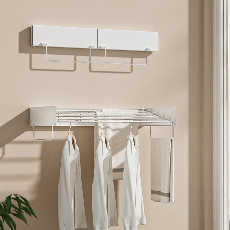 Wall-Mounted Invisible Clothes Drying Storage Rack Indoor Folding Clothes Hanger Balcony Clothesline Pole Hanger Towel Organizer