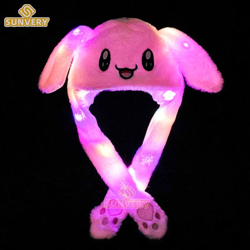 Jumping Rabbit Hat Plush Ear Funny Glowing Ear Moving Bunny Hat Cosplay Halloween Christmas Party Hat 5-18 Years and Adult