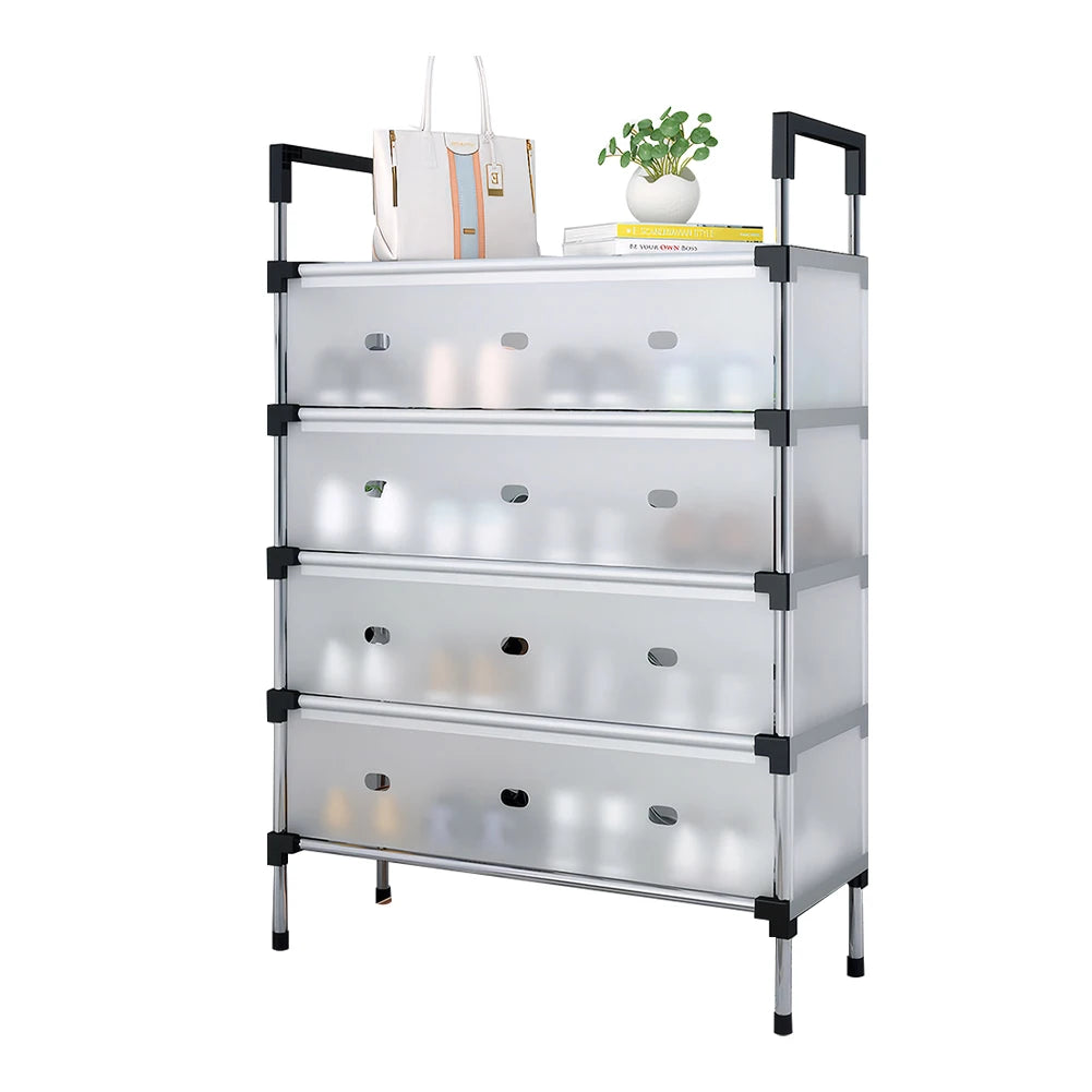Simple Shoe Cabinet with Metal Frame Thicken Shoe Organizer Dustproof Plastic Shoe Storage Rack for Dorm Apartment Rental House