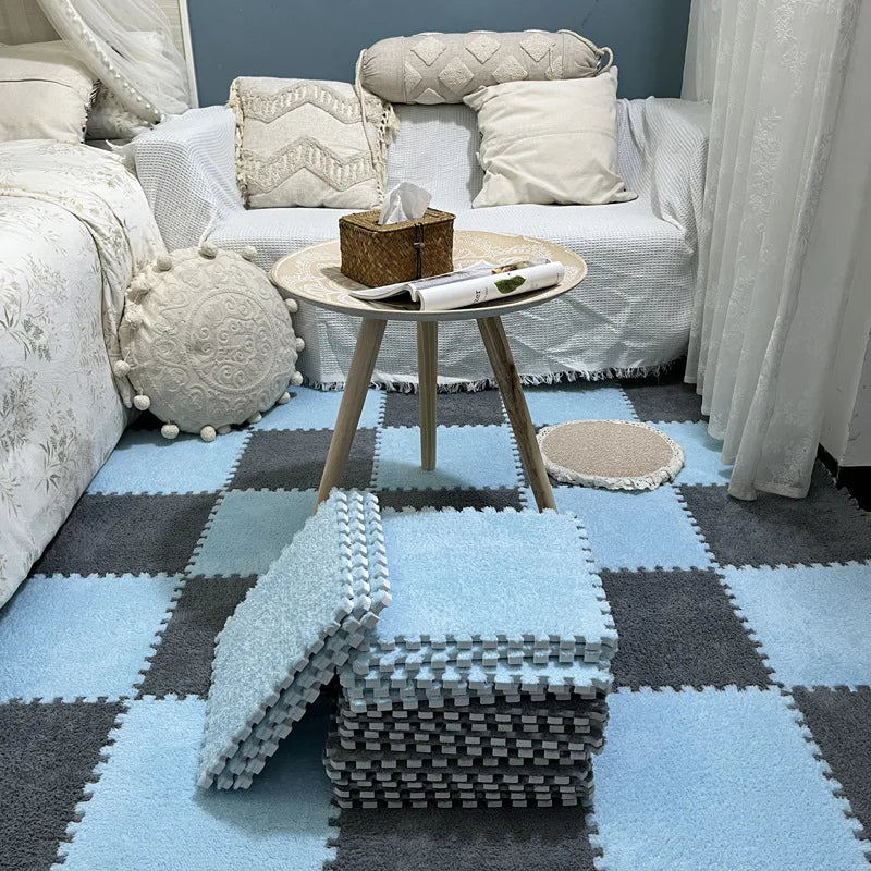 Soft Plush Warm Carpet Baby Play Mat Baby Bedroom Patchwork Carpet EVA Foam Interlocking Sports Floor Tiles Baby Warm Game Mat