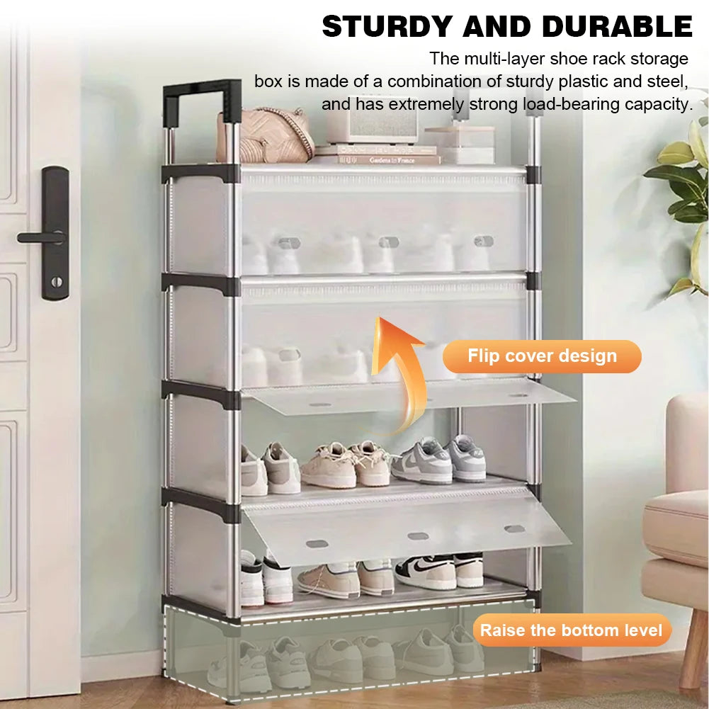 Simple Shoe Cabinet with Metal Frame Thicken Shoe Organizer Dustproof Plastic Shoe Storage Rack for Dorm Apartment Rental House