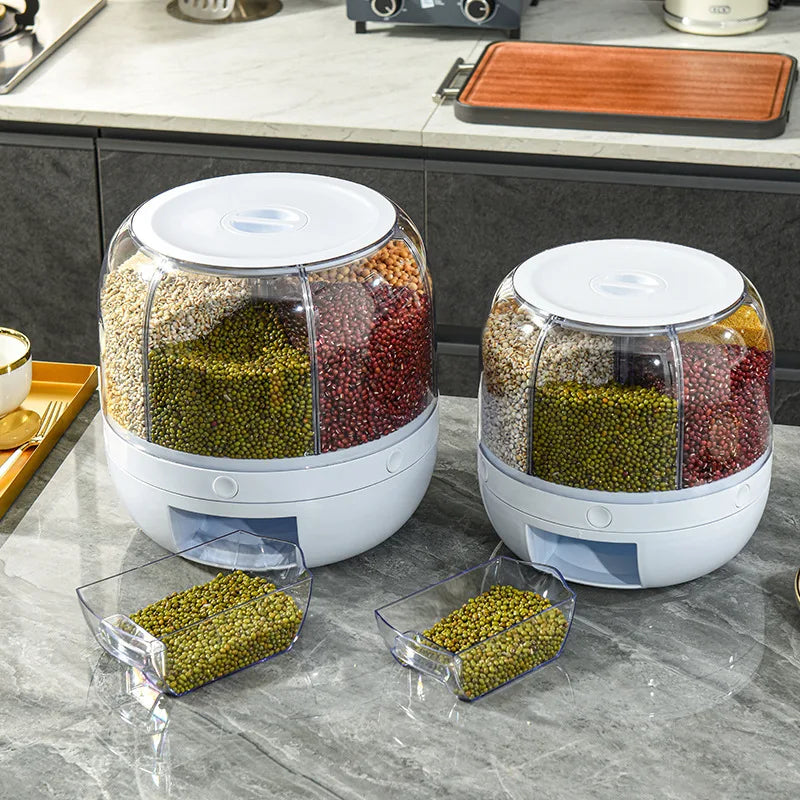Rotating Multi-Grain Rice Storage Box – Airtight, Moisture-Proof, Bug-Resistant Plastic Container for Kitchen & Home Use, Modern Minimal Design