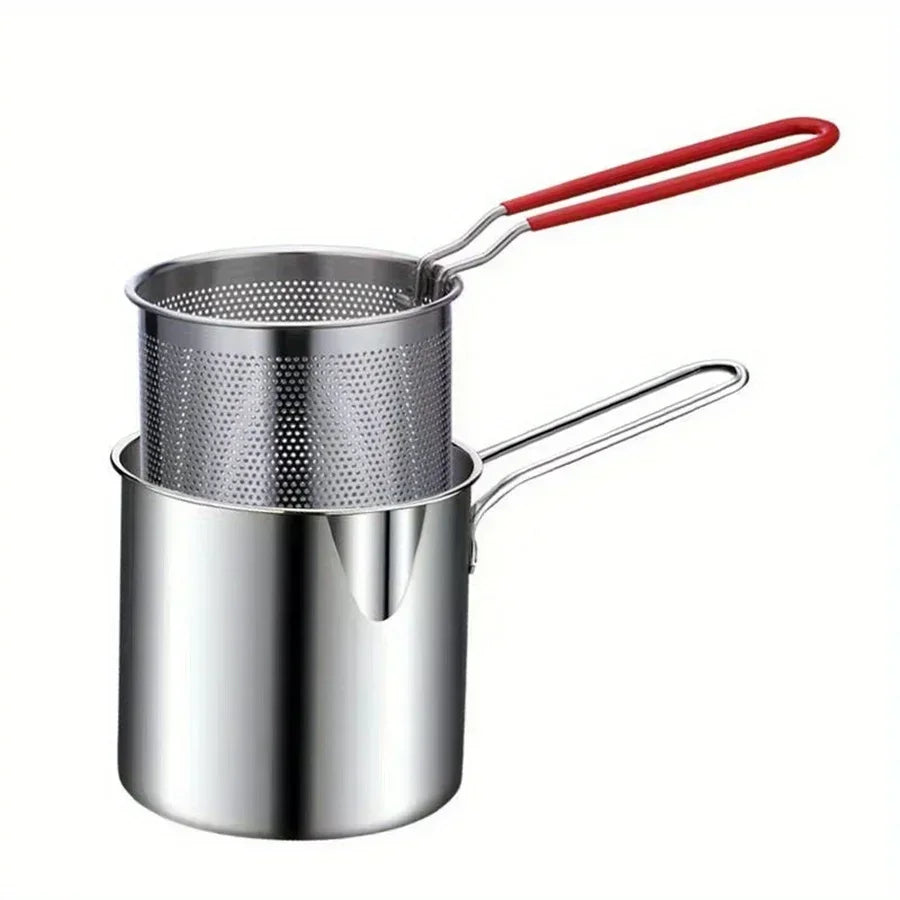 Large Stainless Steel Deep Frying Pot with Handle & Oil Filter Screen – Heavy-Duty Household Fryer for French Fries, Chicken Wings, Snacks & Deep Frying, Durable Rust-Free Cooking Oil Pot