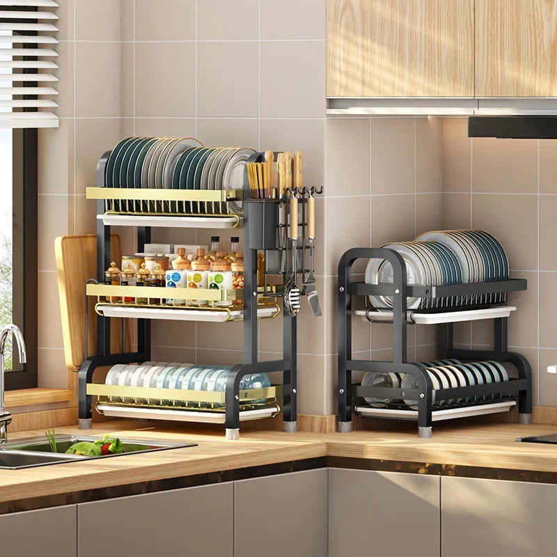 Kitchen Dish Rack with Drainage Basket, Bowl/Plate Rack, Storage Organizer for Bowls and Chopsticks, Dish Drying Rack