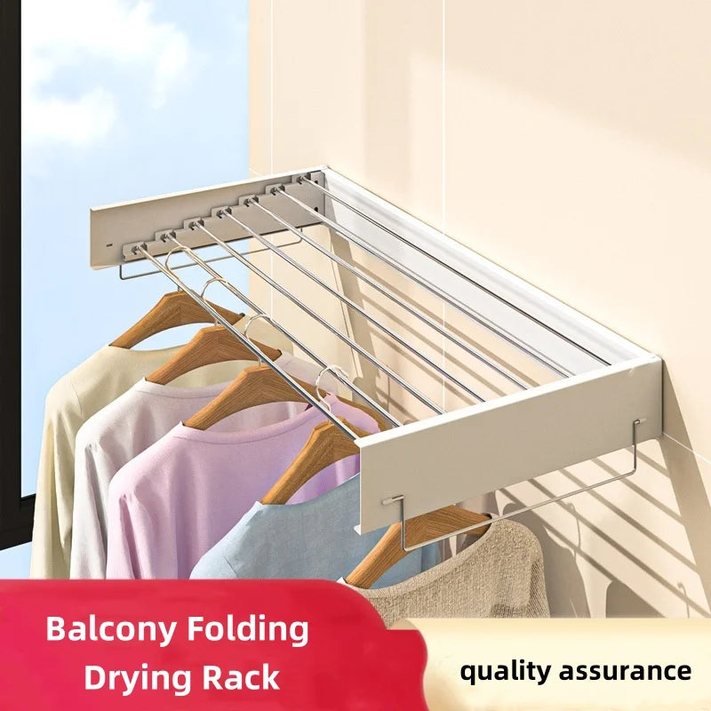 Wall-Mounted Invisible Clothes Drying Storage Rack Indoor Folding Clothes Hanger Balcony Clothesline Pole Hanger Towel Organizer