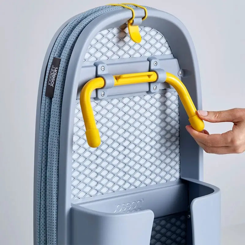 Folding desktop ironing board, wall-mounted steel mesh with iron stand, space saving, convenient laundry hooks