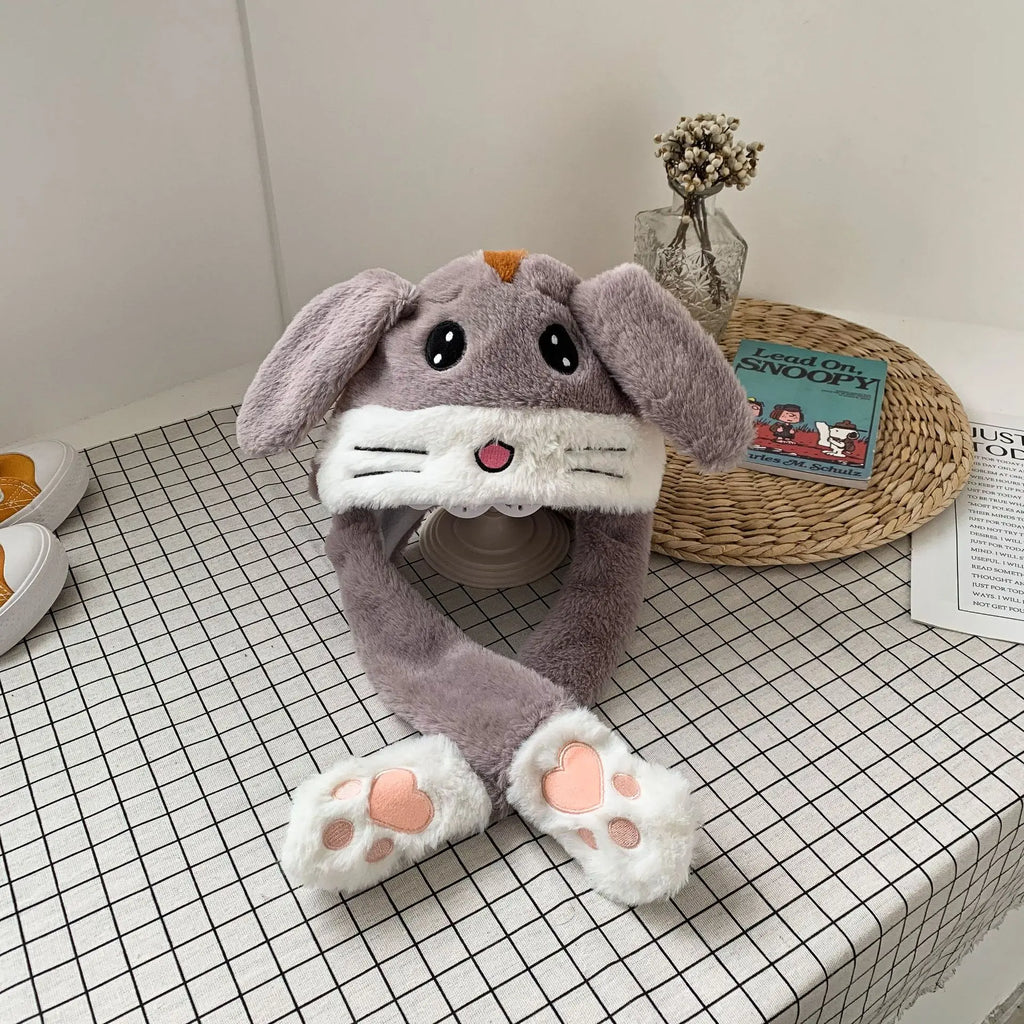 Jumping Rabbit Hat Plush Ear Funny Glowing Ear Moving Bunny Hat Cosplay Halloween Christmas Party Hat 5-18 Years and Adult