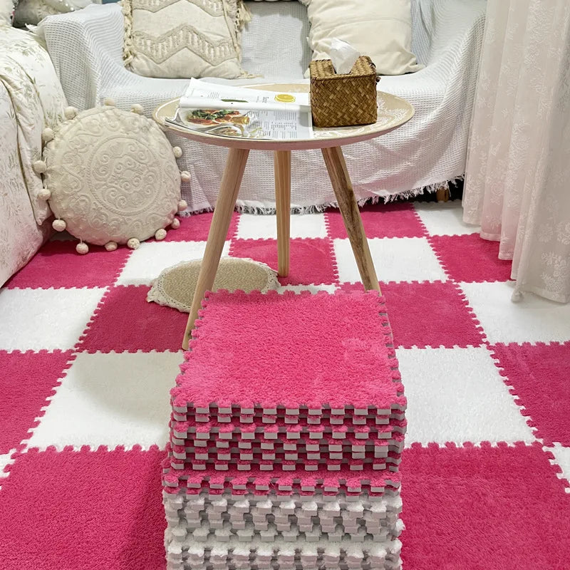 Soft Plush Warm Carpet Baby Play Mat Baby Bedroom Patchwork Carpet EVA Foam Interlocking Sports Floor Tiles Baby Warm Game Mat