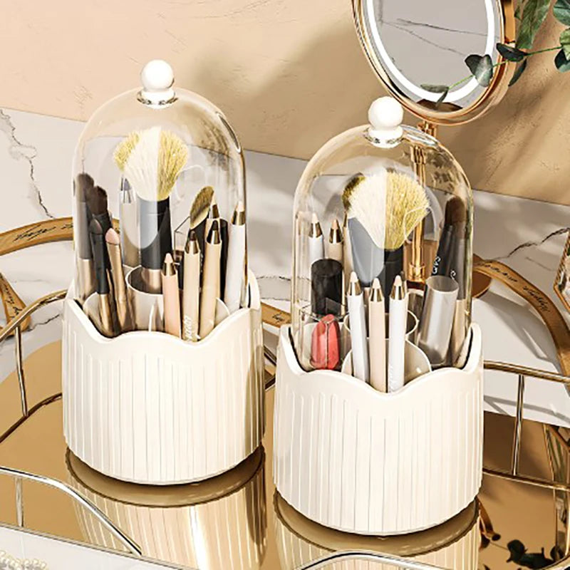 360 Degree Rotating Makeup Brush Holder Cosmetics Organizer With Lid for Vanity Multi-Functional Pen Holder Lipstick Storage Box