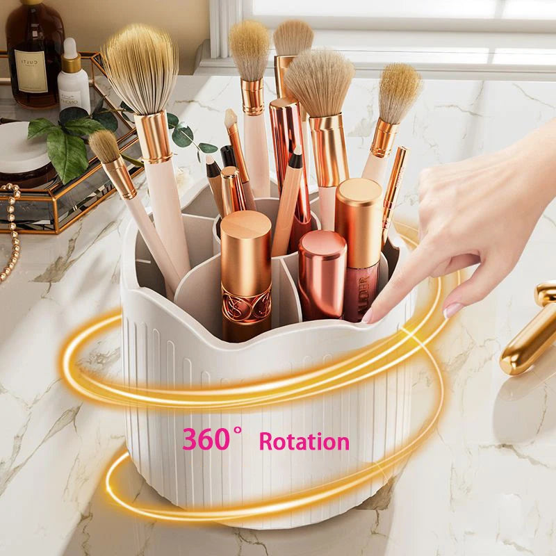 360 Degree Rotating Makeup Brush Holder Cosmetics Organizer With Lid for Vanity Multi-Functional Pen Holder Lipstick Storage Box
