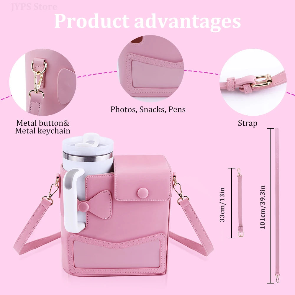 Premium Quality Water Bottle Bag For Stanley Tumbler 40oz Portable Leather Thermos bottle Bag For Girl