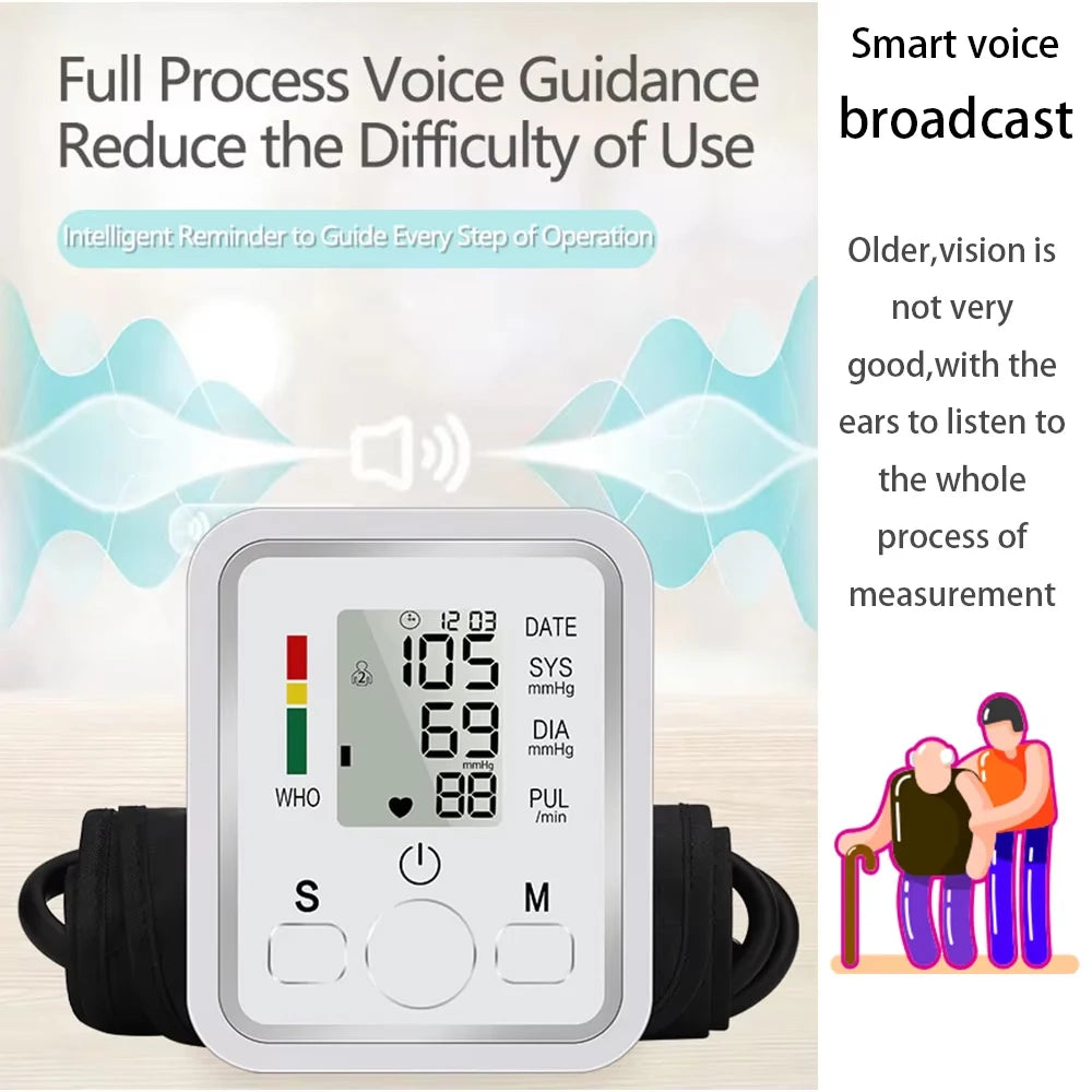Portable Blood Pressure Monitor Digital Tensiometer Heart Rate Monit Equipment Automatic Professional Medical Sphygmomanometer