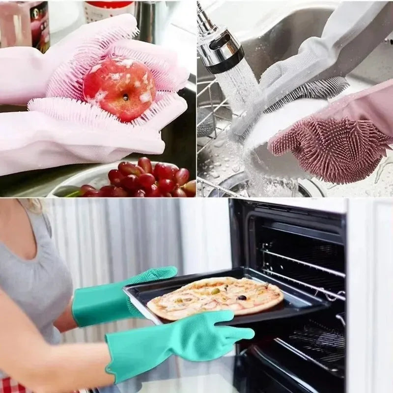 Silicone Dishwashing Gloves with Eco Friendly Multi Purpose for Kitchen Pet Bath Car Cleaning Waterproof Kitchen Cleaning Tools