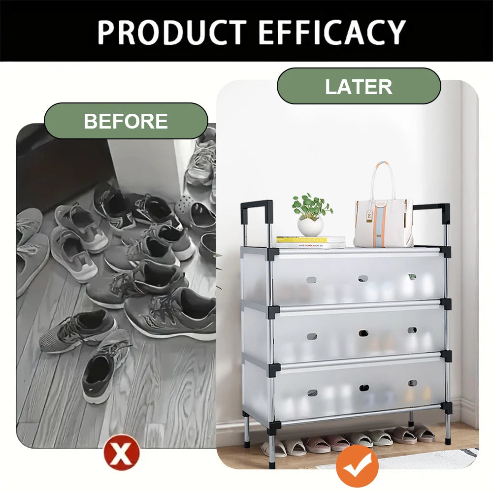 Simple Shoe Cabinet with Metal Frame Thicken Shoe Organizer Dustproof Plastic Shoe Storage Rack for Dorm Apartment Rental House