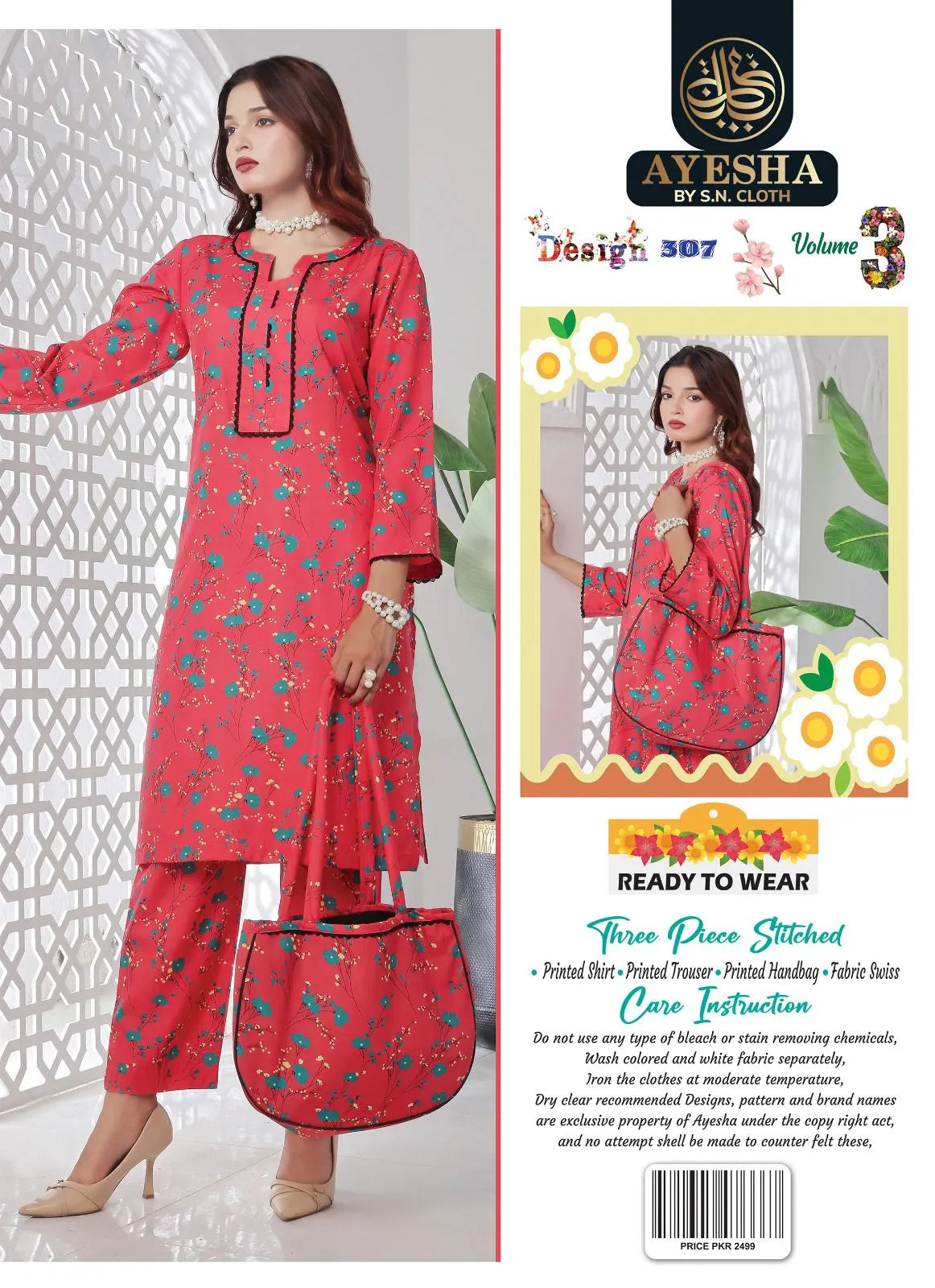 Premium Wash Wear 3-Piece Designer Vol-3 Pack Of 10 Suits Stitched