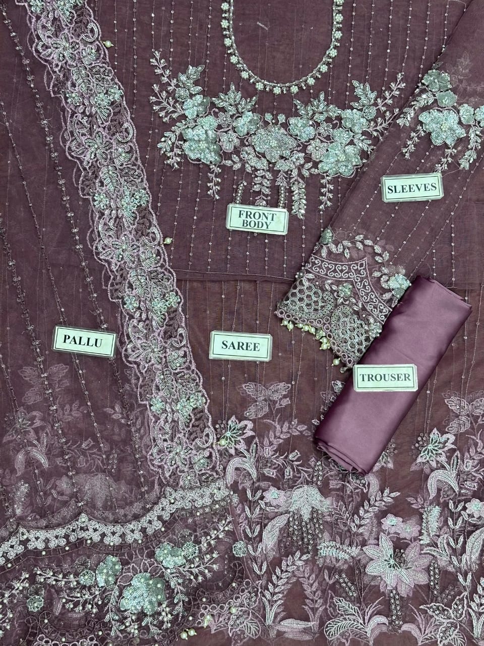 MARIA.B Exclusive Luxury Net Embroidered Saree with Heavy Adda Work, Cutwork Borders, Embellished Pallu and Silk Patti Coat for Premium Formal Wear