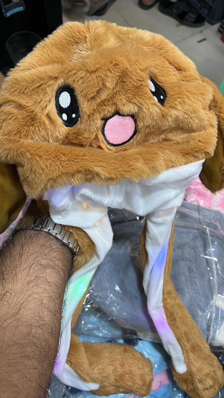 Jumping Rabbit Hat Plush Ear Funny Glowing Ear Moving Bunny Hat Cosplay Halloween Christmas Party Hat 5-18 Years and Adult