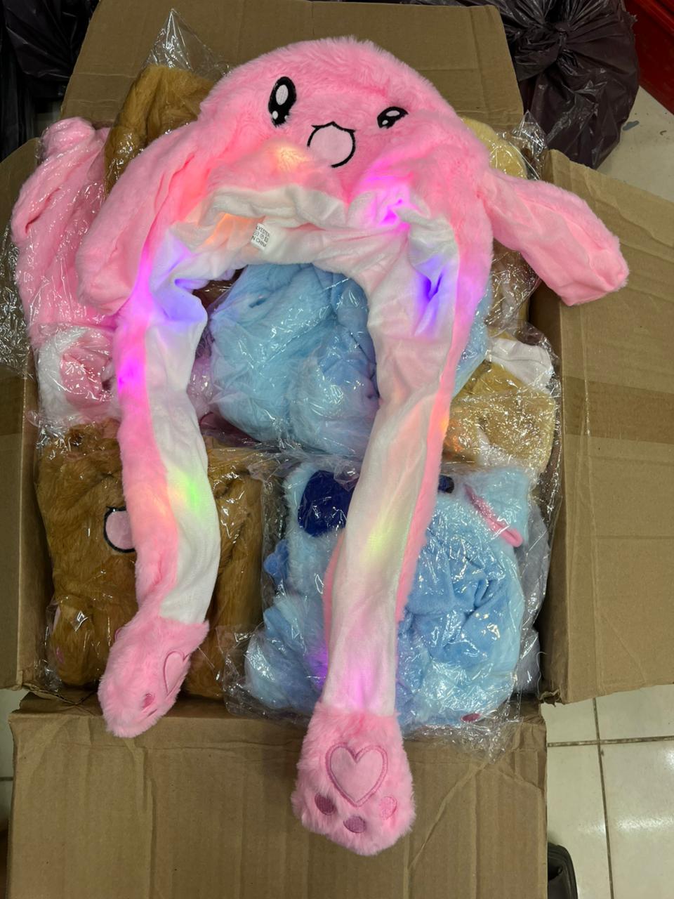 Jumping Rabbit Hat Plush Ear Funny Glowing Ear Moving Bunny Hat Cosplay Halloween Christmas Party Hat 5-18 Years and Adult