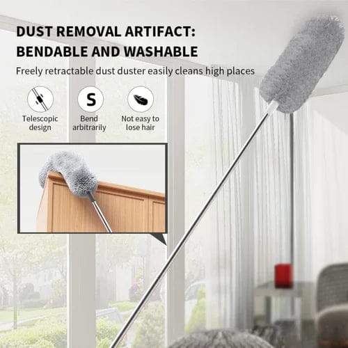 Extendable Microfiber Duster, Stainless Steel Telescoping Handle, Scratch-Proof Elbow, Bendable And Reusable Head for Efficient Furniture Removal, Washable Duster Brush, Suitable for Ceilings, Fans, Furniture, Living Rooms