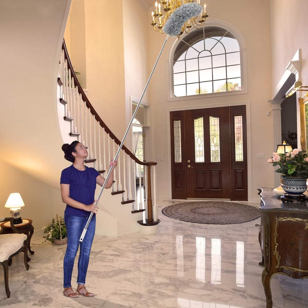 Extendable Microfiber Duster, Stainless Steel Telescoping Handle, Scratch-Proof Elbow, Bendable And Reusable Head for Efficient Furniture Removal, Washable Duster Brush, Suitable for Ceilings, Fans, Furniture, Living Rooms