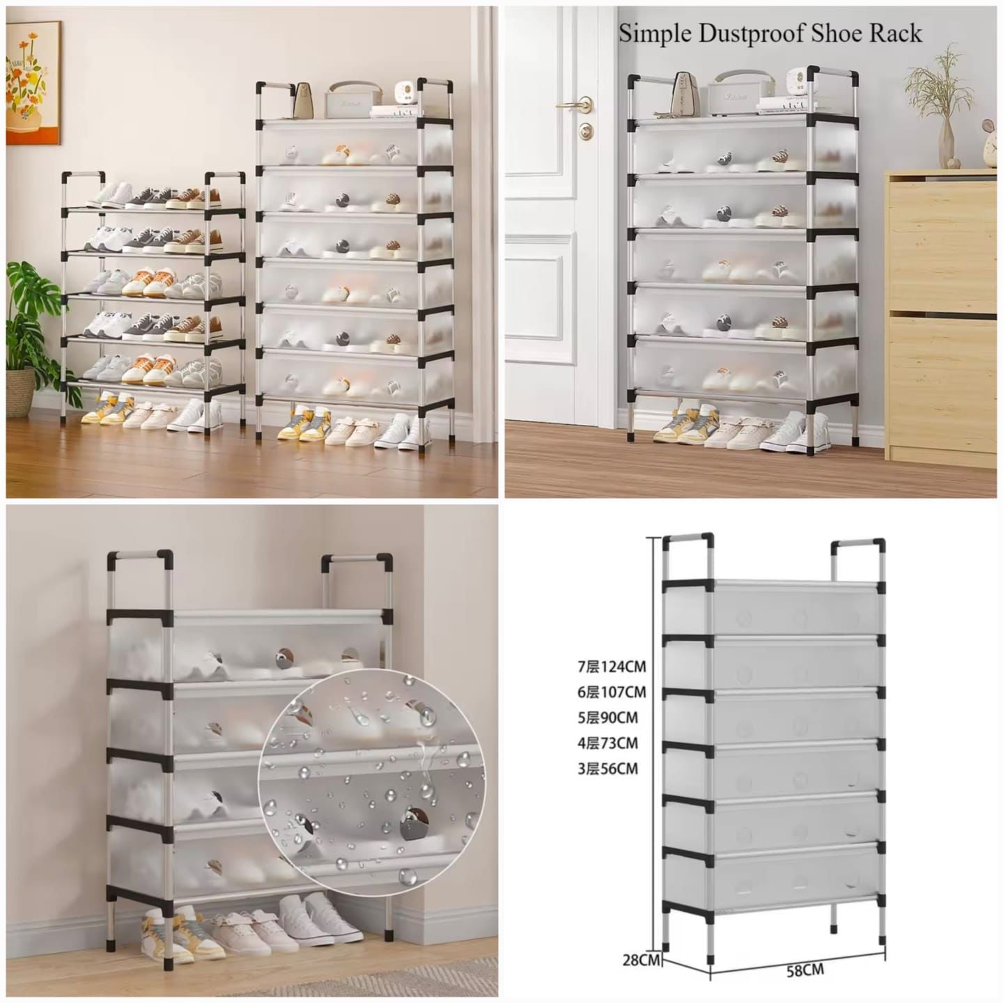Simple Shoe Cabinet with Metal Frame Thicken Shoe Organizer Dustproof Plastic Shoe Storage Rack for Dorm Apartment Rental House