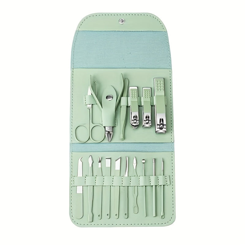16pcs Professional Nail Care Kit with Portable Case - Complete Manicure & Pedicure Set, Nail Clippers, Cuticle Nippers, Foot & Hand Grooming Tools for Women & Men, At- or Travel, Heavy-Duty for thick/ Nails (No fragrances)