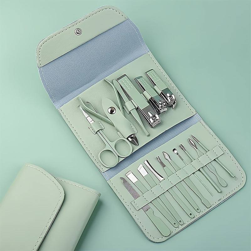 16pcs Professional Nail Care Kit with Portable Case - Complete Manicure & Pedicure Set, Nail Clippers, Cuticle Nippers, Foot & Hand Grooming Tools for Women & Men, At- or Travel, Heavy-Duty for thick/ Nails (No fragrances)