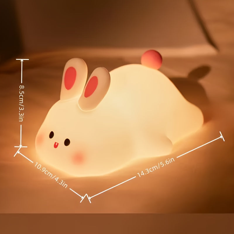 Large Face Rabbit Night Light with USB Rechargeable Battery & 3-Level Dimmable Control - Cute Bunny-Themed Bedside Lamp with Soft Glow, USB-Powered Operation
