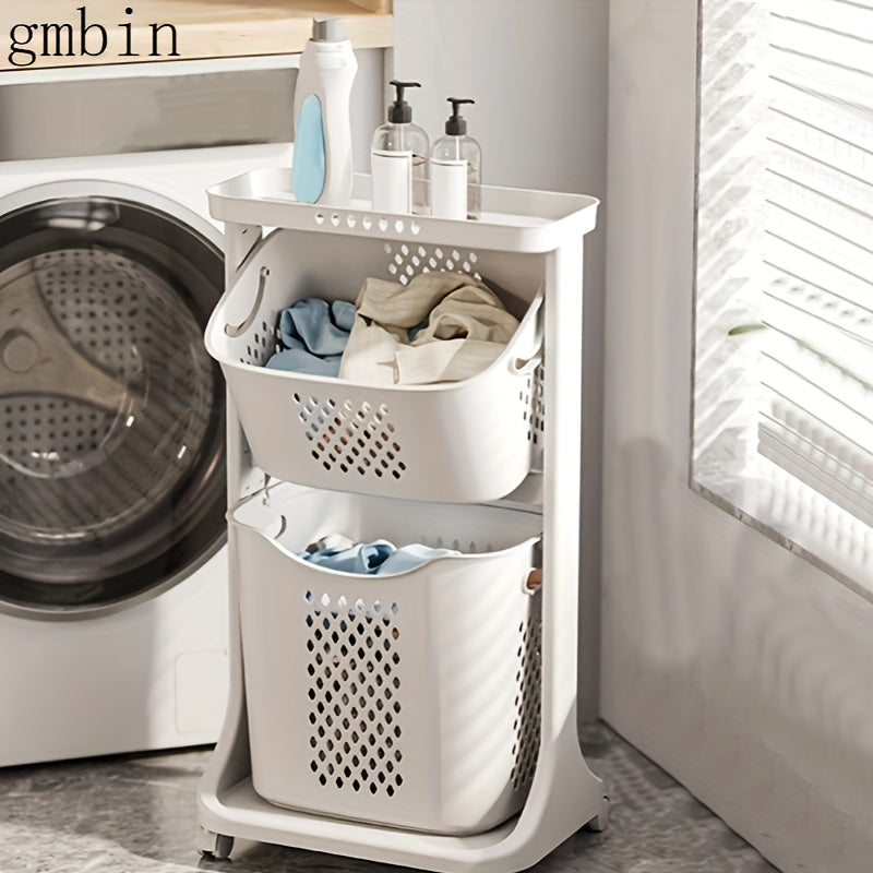 Home Multifunctional Storage Rack, Bathroom Classified Dirty Clothes Basket Laundry Basket, Hot Selling Two-layer Mobile Storage Basket, Valentine's Day, Easter Storage Basket, Laundry Baskets